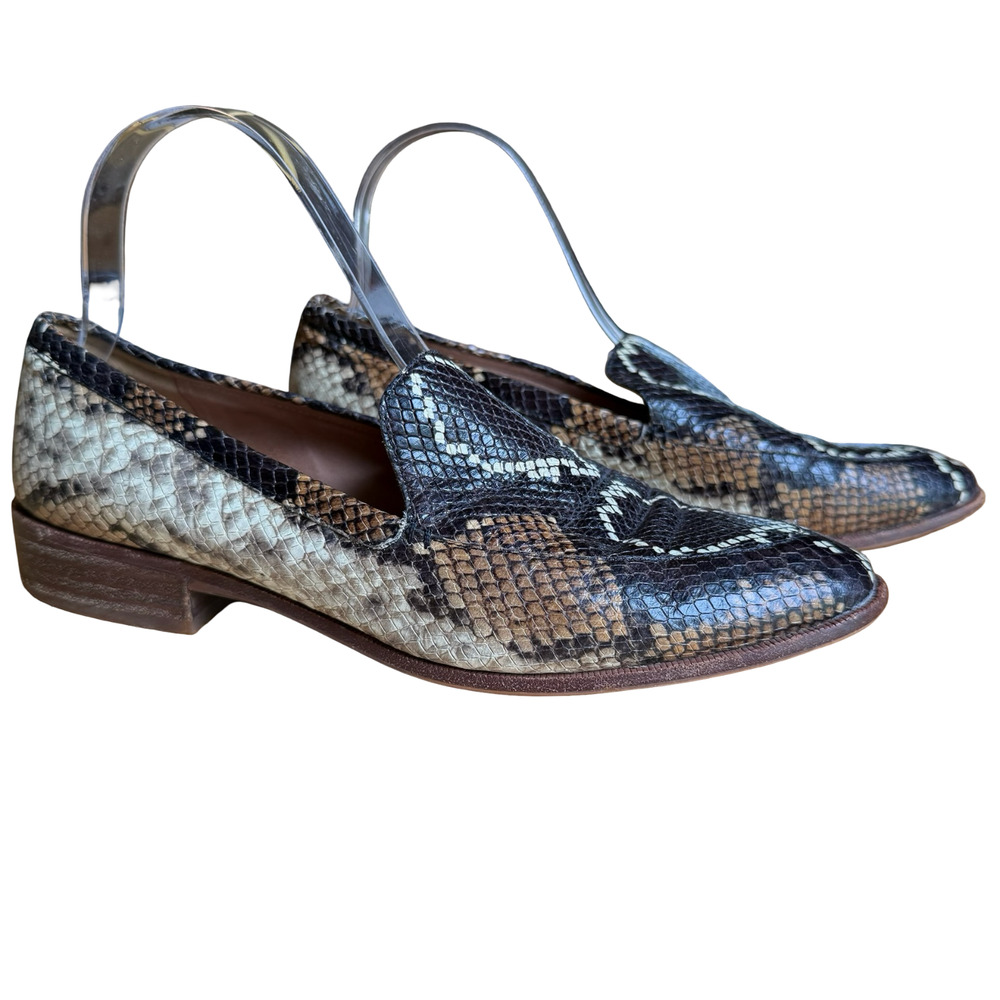 Madewell Leather Frances Snake Embossed Loafers Flats Slip On Shoes Brown 9.5